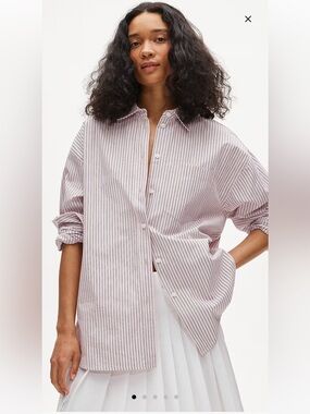 NWT J. Crew Étienne Oversized Striped Cotton Poplin Shirt in Pink Spoonbill